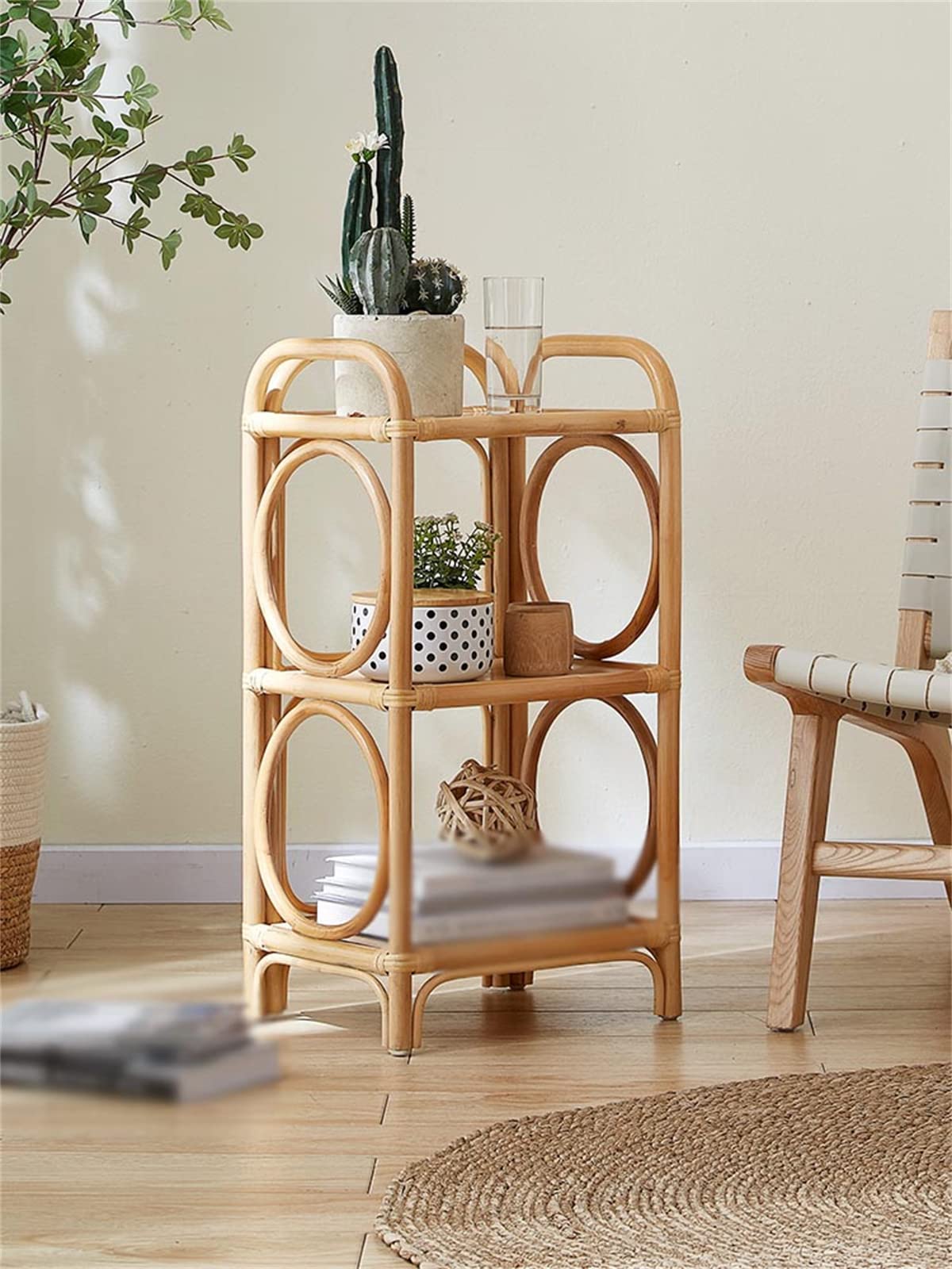 MARUJU'S RATTAN FURNITURE ヴィンテージ　ラタンシェルフ Amazon.com: 3-Tier Rattan Shelf, Open Storage Shelf, Multipurpose